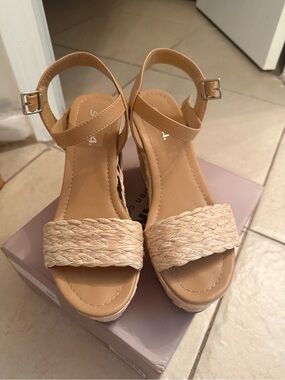 Strappy Tan Braided Platform Sandals